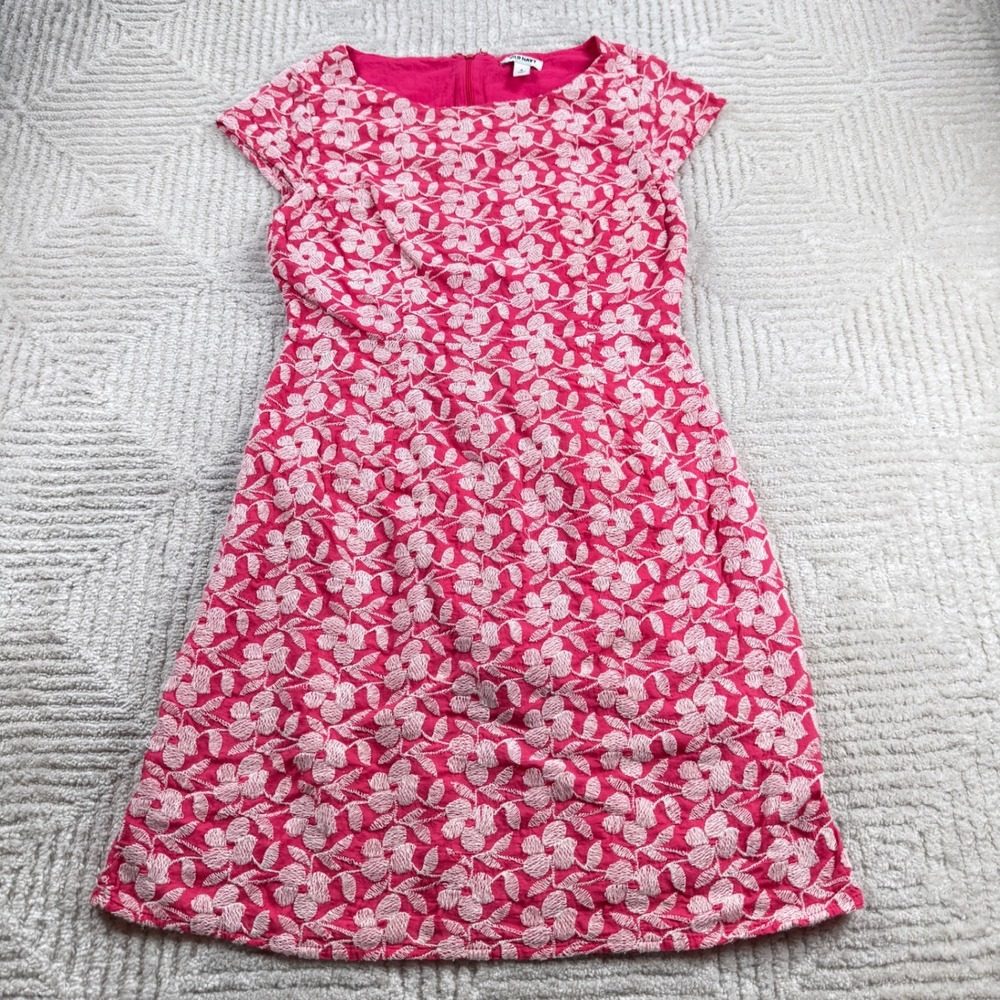 Old Navy Sheath Dress Women's 6 Pink Floral Embroidered Garden Party Work Brunch